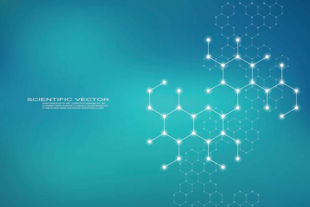 Hexagonal structure molecule dna of neurons system, genetic and chemical compounds, medical or scientific background for banner or flyer, vector illustration Hexagonal structure molecule dna of neurons system, genetic and chemical compounds, medical or scientific background for banner or flyer, vector illustration. hexagon illustrations stock illustrations
