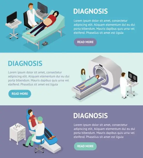 Vector illustration of Patient and Doctor Appointment Isometric View. Vector