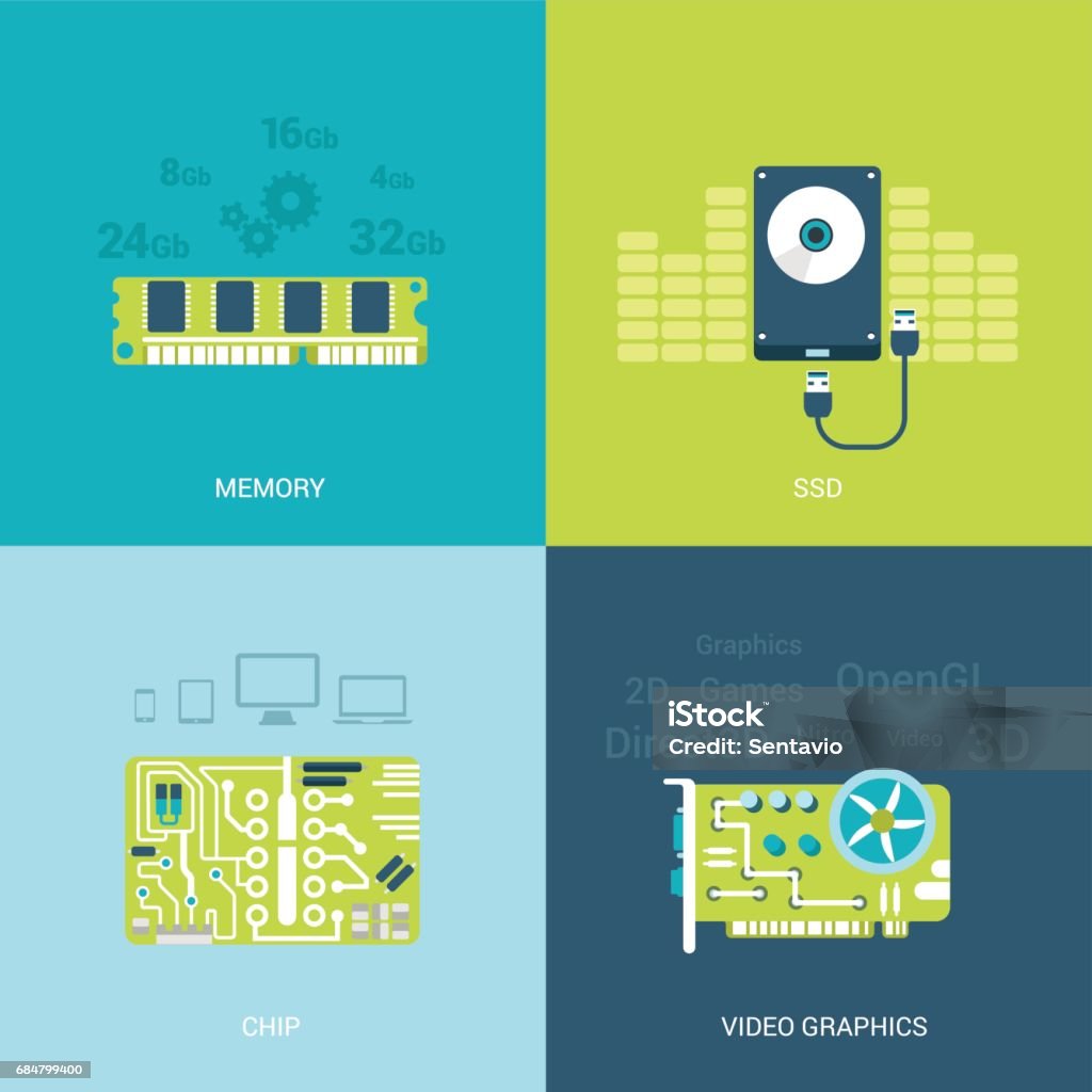 Flat Design Vector Illustration Concept Computer Spare Parts ...