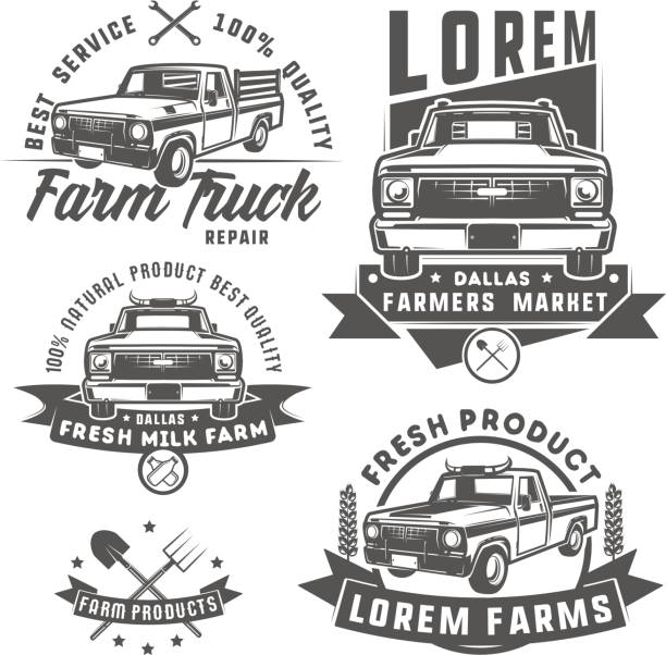 ilustrações de stock, clip art, desenhos animados e ícones de set of farm truck for emblem,emblems and design. - homegrown produce wheat organic crop