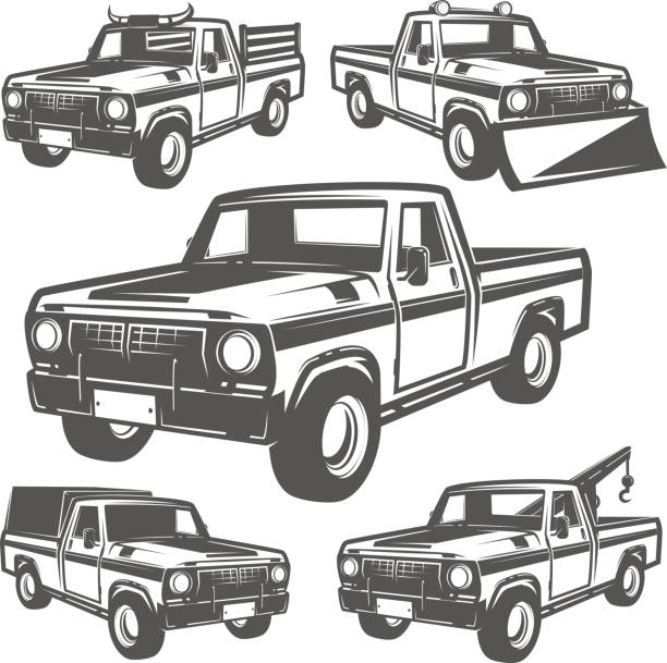 ilustrações de stock, clip art, desenhos animados e ícones de set of truck and pickup for emlems and symbol - old dirt road