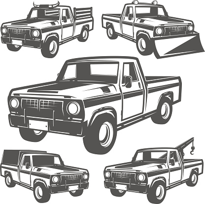 Set of truck and pickup for emlems and symbol.