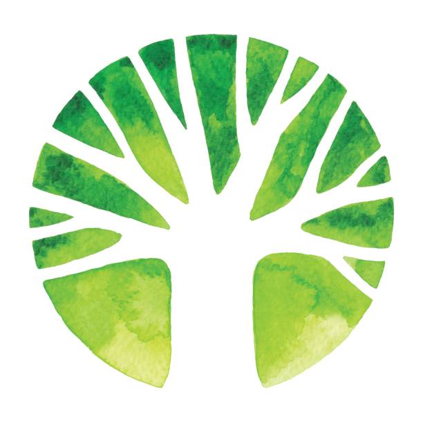 ilustraciones, imágenes clip art, dibujos animados e iconos de stock de acuarela de árbol insignia - branch leaf tree environment