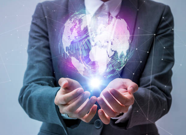 istock world technological stereoscopic vision on a business person's hand, IoT(Internet of Things), conceptual abstract 684807472