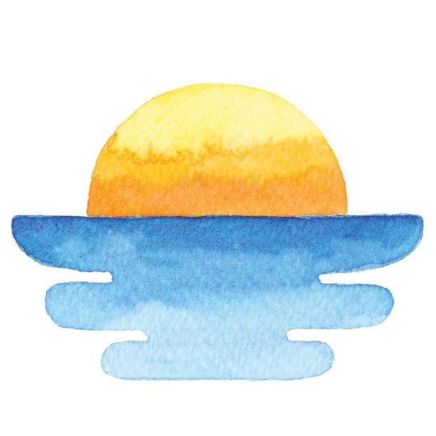 Watercolor Sun And Sea Watercolor painted Backgrounds sun painting stock illustrations