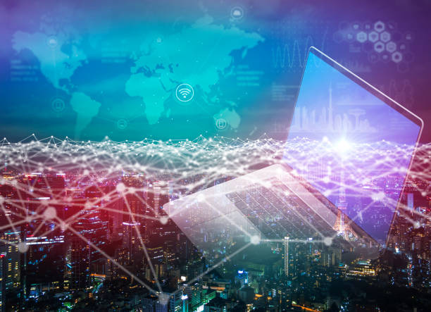 istock mixed media of laptop PC and communication network concept IoT(Internet of Things), ICT(Information Communication Technology), digital transformation, abstract image visual 684807948