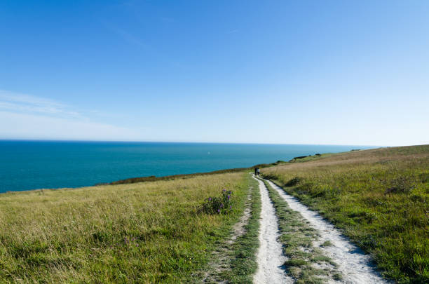 바다를 향해 보도에 걷는 커플 - white cliffs of dover dover england kent southeast england 뉴스 사진 이미지