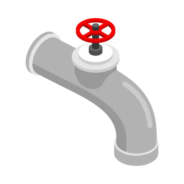Vector illustration of Water tap isometrics on white background. faucet iron. Red valve