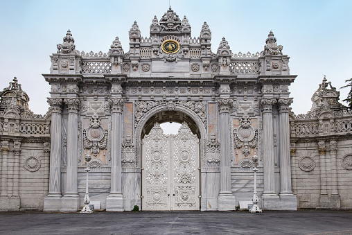 Turkey: Dolmabahce palace gate in the Besiktas district of Istanbul. served as the main administrative center of the Ottoman Empire
