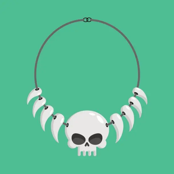 Vector illustration of necklace of skulls and tusks. ethnic Decoration indigenous cannibal tribes