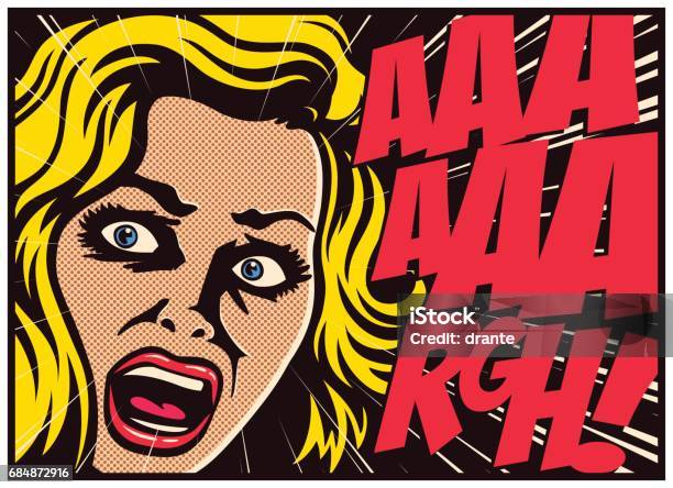 Pop Art Comics Panel Woman In A Panic Screaming In Fear Vector Illustration Stock Illustration - Download Image Now