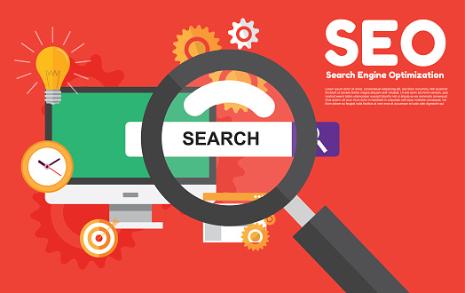 seo. search engine optimation. vector illustration. information technology and business design concept.