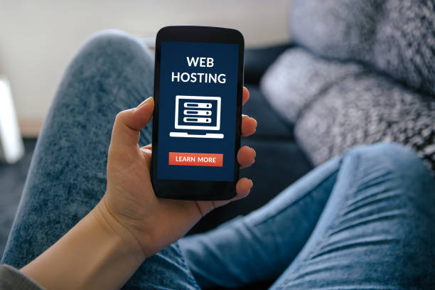 istock Girl holding smart phone with web hosting concept on screen 684886666