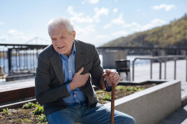istock Confused man feeling heart attack on the quay 684886856