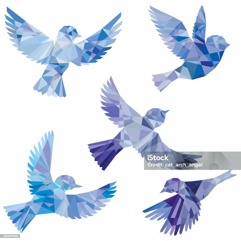 vector set of flying birds silhouettes vector set of flying birds polygonal silhouettes, triangulation of songbirds, isolated vector elements Bird stock vector