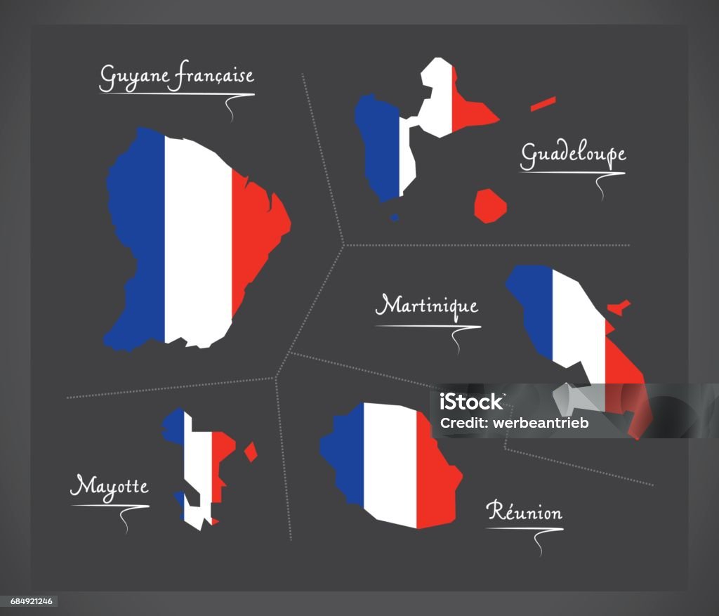 French overseas departments map with French national flag illustration Art Product stock vector