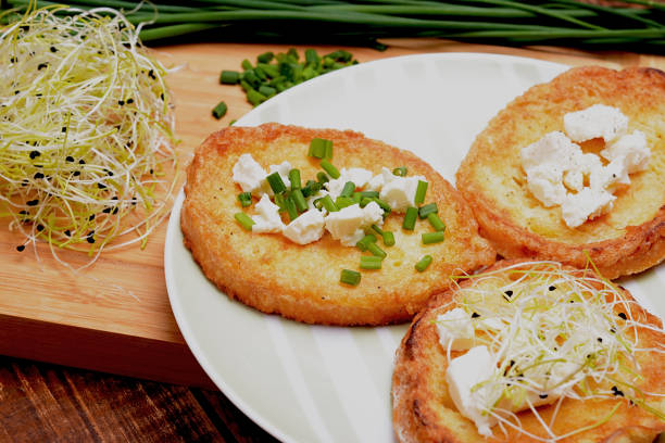 istock French toasts with goats cheese, fresh chives and sprouts. 684921586