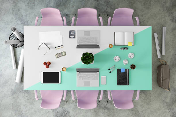 istock Business desk teamwork knolling 684925698