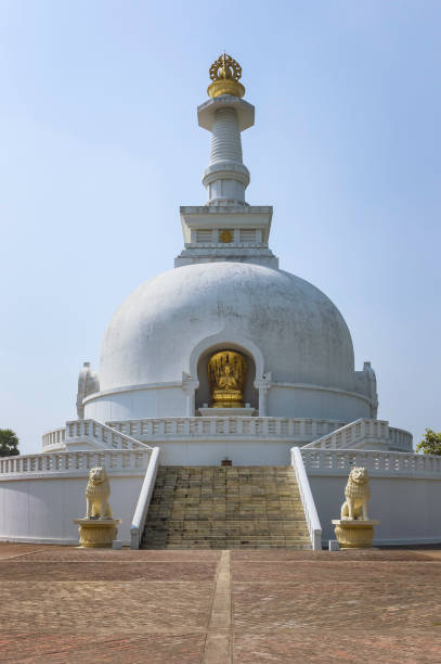 istock World Peace Pagoda in bright sunshine, Vaishali, Bihar, India. 684928486
