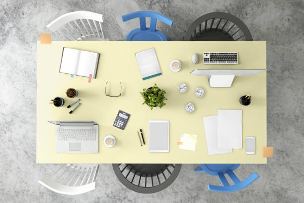 istock Business desk teamwork knolling 684928872