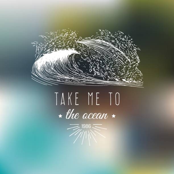 istock Take me to the ocean vector typographic poster. Inspirational and motivational t-shirt print with vintage wave illustration. Summer banner on blur background. 684939588