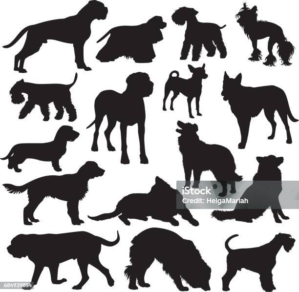 Dog Breeds Silhouette Set Stock Illustration - Download Image Now - In Silhouette, Dog, Boxer - Dog