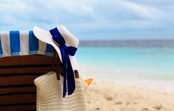 istock hat and bag with suncream on tropical beach 684943580