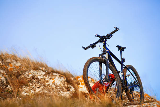 istock Mountain bike after ride in nature with backpack. 684947136