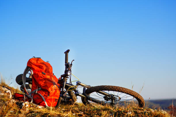 istock Mountain bike after ride in nature with backpack. 684947150