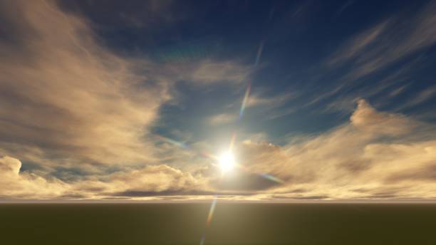 istock Dark blue sky with beautiful white clouds over a grass field 684948192