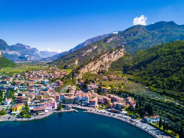 Aerial view of Riva del Garda on the shore of the Lake of Garda