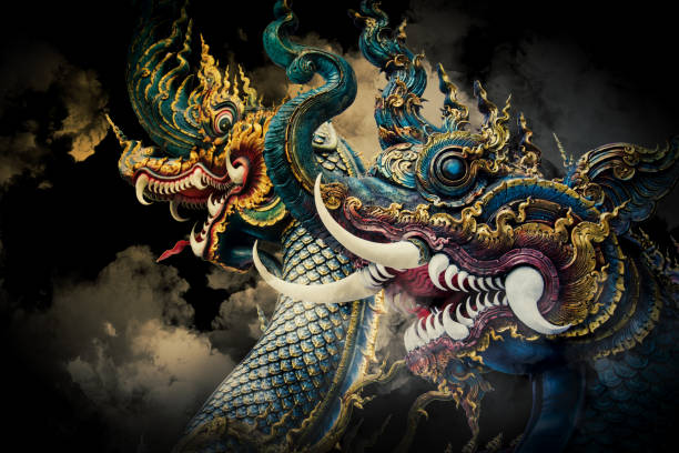 istock naga statue color blue and smoke background dark tone 684955120