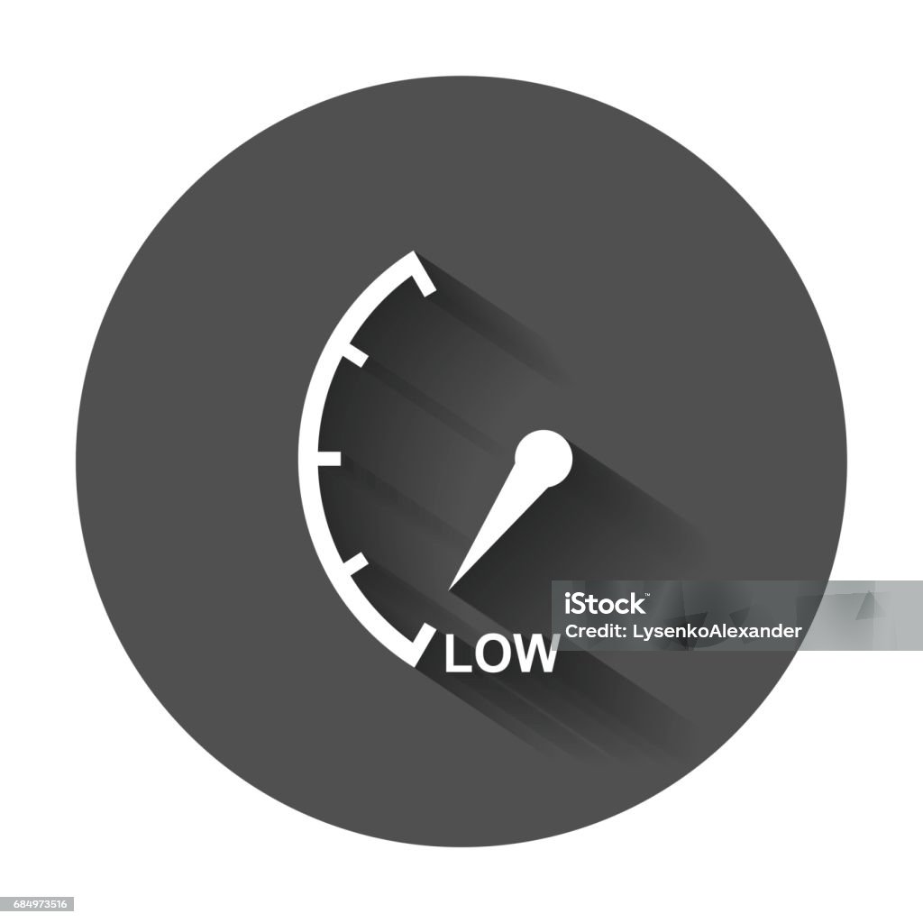 Speedometer, tachometer, fuel low level icon. Speedometer, tachometer, fuel low level icon. Flat vector illustration with long shadow. Black Color stock vector