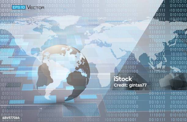 Binary Code And World Map 2 Stock Illustration - Download Image Now ...