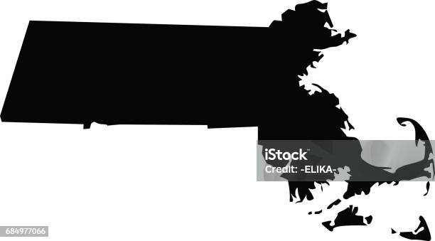 Massachusetts Map Stock Illustration - Download Image Now - Black Color, Boston - Massachusetts, Cartography