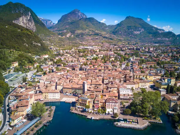 Aerial view of Riva del Garda on the shore of the Lake of Garda