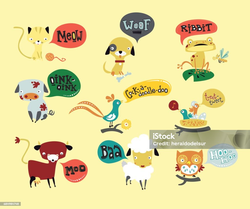 Talking animals Cute animals making their sounds Animal stock vector