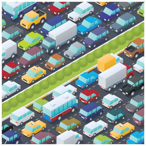 Vector illustration of isometric traffic jam