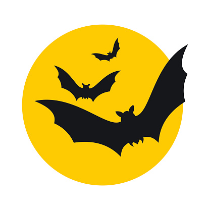 Bats fly to the moon icon in flat style isolated on white background