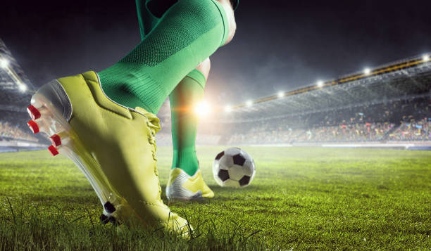 Soccer player in action. Mixed media stock photo