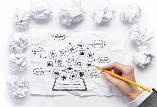istock Woman sketching ideas on paper sheet 684990516