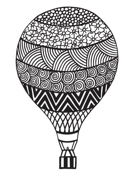 ilustrações de stock, clip art, desenhos animados e ícones de vector doodle hand drawn hot air balloon illustration - illustration coloring, page, adult, wind, backgrounds - air nature high up pattern