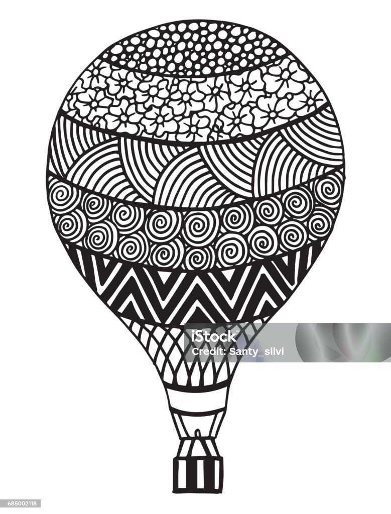 Vector doodle hand drawn hot air balloon illustration - Illustration Coloring, Page, Adult, Wind, Backgrounds Vector doodle hand drawn hot air balloon illustration - Illustration Mandala stock vector