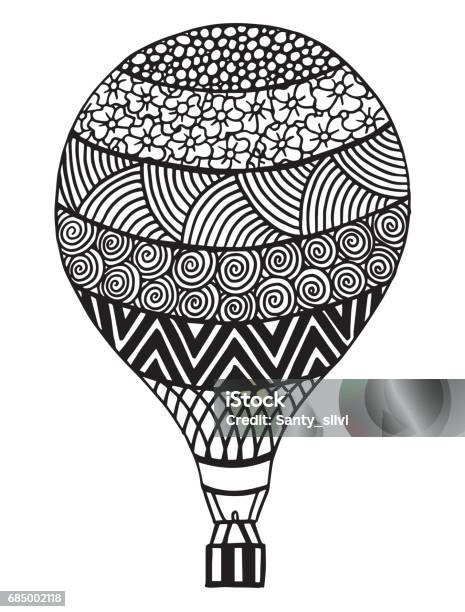 Vector Doodle Hand Drawn Hot Air Balloon Illustration Illustration Coloring Page Adult Wind Backgrounds Stock Illustration - Download Image Now