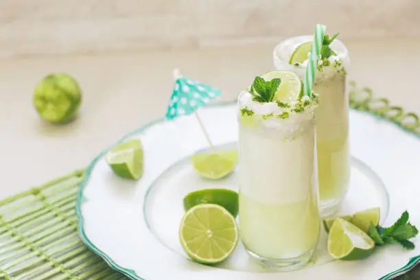 Photo of Refreshing  Brazilian lemonade in two sugar rimmed glasses