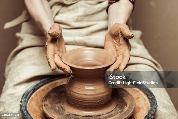Close Up Of Female Hands Working On Potters Wheel Stock Photo - Download Image Now - Pottery, Ceramics, Potter