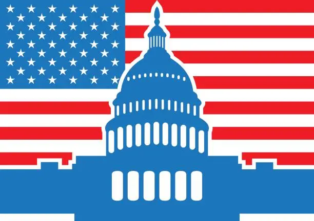 Vector illustration of United States flag and capitol building