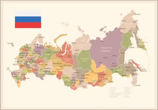 Vector illustration of Russia - vintage map and flag - illustration