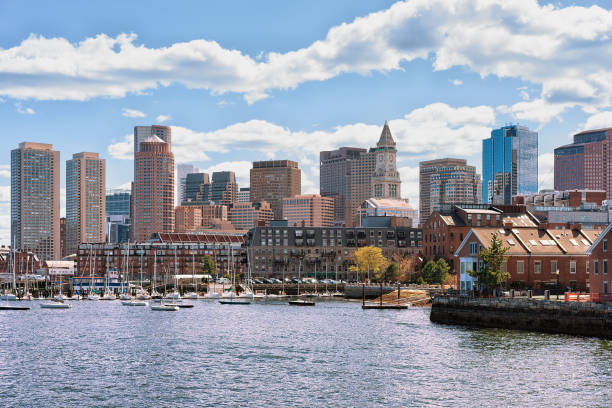 istock Floating boat with the skyline Boston MA America 685006880