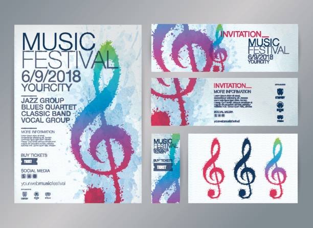 ilustrações de stock, clip art, desenhos animados e ícones de idea of designs for music events. - treble clef music musical note classical music